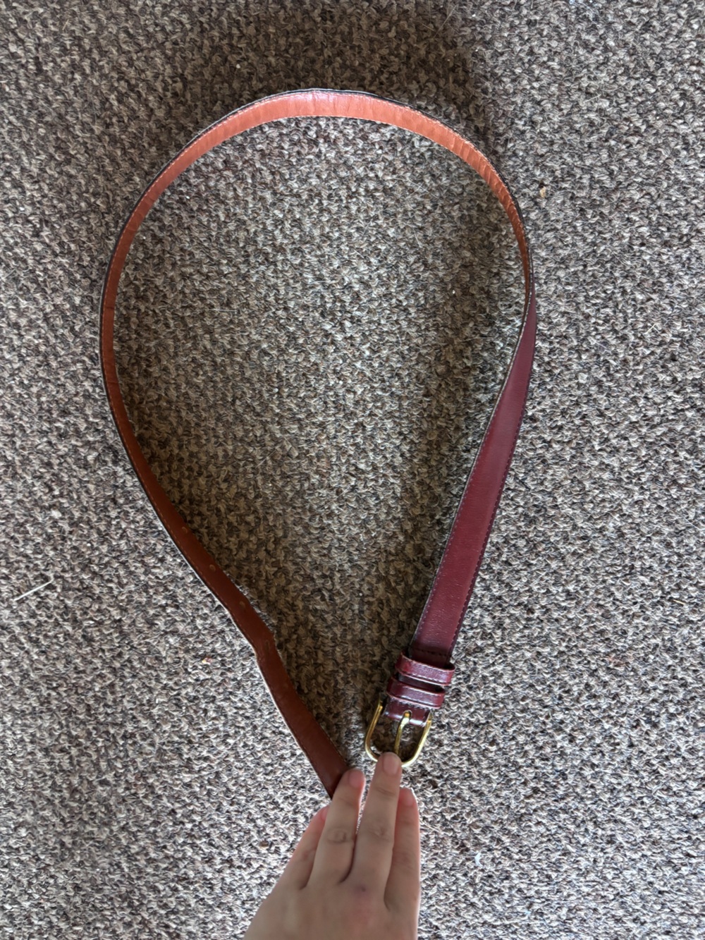 Coach Women's Burgundy Leather Belt with Gold Buckle